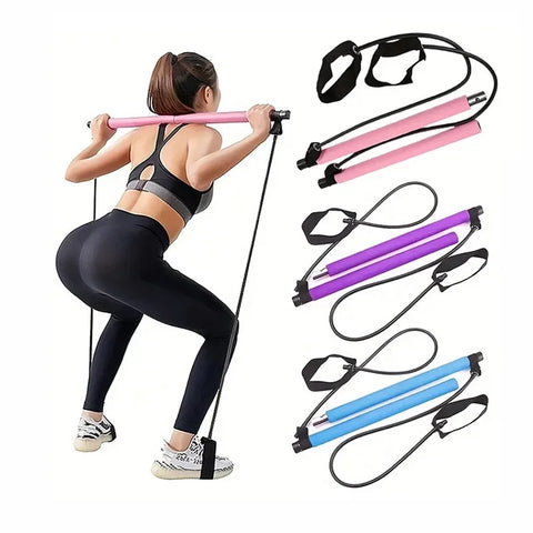 Portable Yoga Pilates Bar Stick with Resistance Band